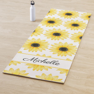 Personalised Yellow Sunflower Watercolor Pattern Yoga Mat