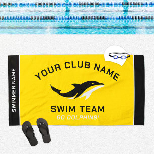Personalised Yellow Swim Team Swimmer Name Beach Towel