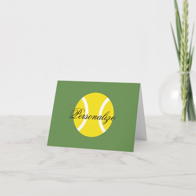 Personalised yellow tennis ball Birthday party Note Card (Front)