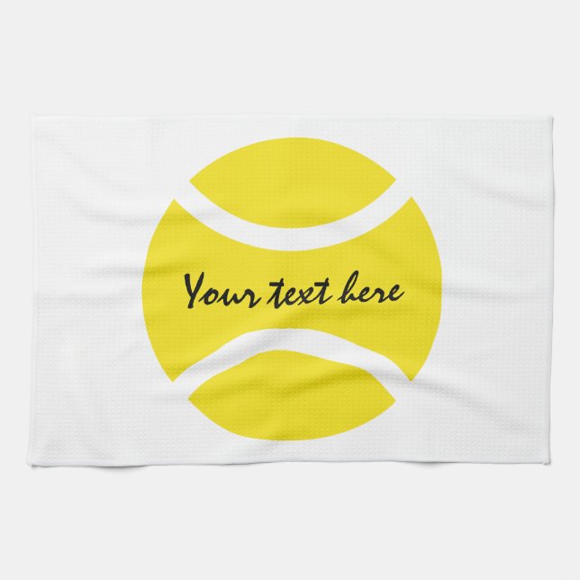Personalised yellow tennis ball kitchen towel (Horizontal)