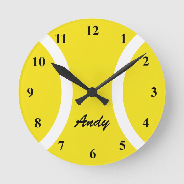 Personalised yellow tennis ball wall clock (Front)