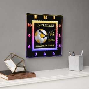 Personalised Yellow Text Soccer square clock