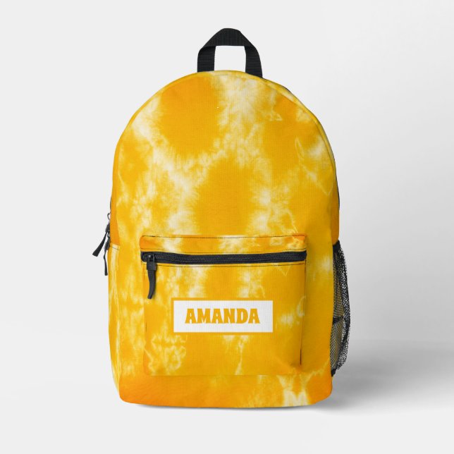 Personalised Yellow Tie Dye  Printed Backpack (Front)