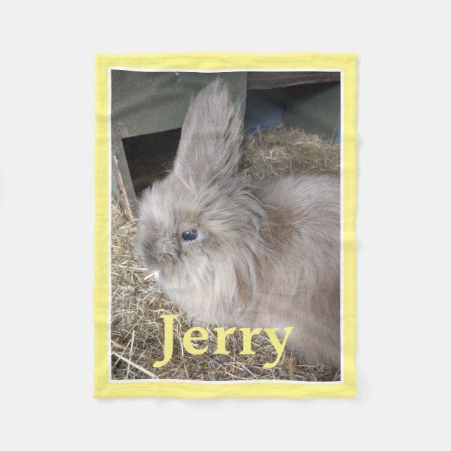 Personalised Yellow Trim Pet Bunny Photo and Name Fleece Blanket (Front)