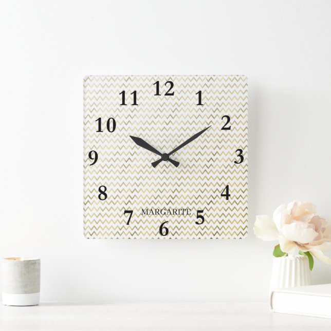 Personalised yellow "v" design square wall clock (Home)