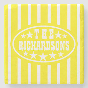 Personalised Yellow Vintage Carnival Stone Coaster