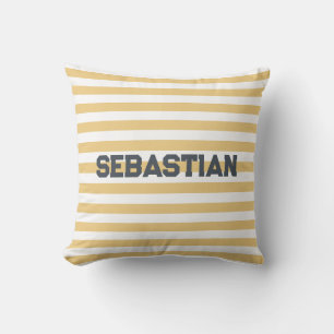 Personalised Yellow & White Cabana Stripe Pillow