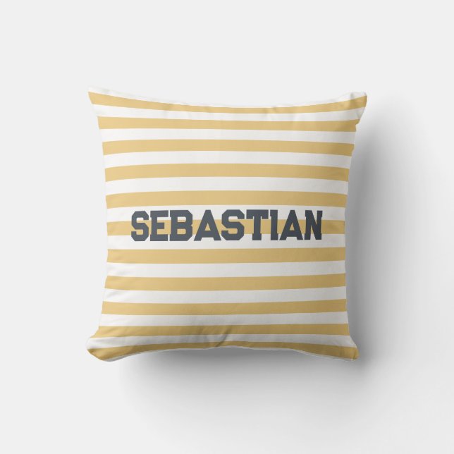 Personalised Yellow & White Cabana Stripe Pillow  (Front)