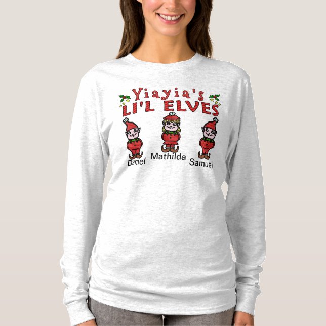 Personalised Yiayia Grandkids Elves 2 Boys 1 Girl T-Shirt (Front)