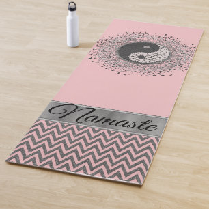 Personalised Yin Yang Chevron Pink Silver Glitter Yoga Mat