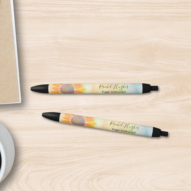 Personalised Yoga Instructor Sunflower Black Ink Pen (Creator Uploaded)