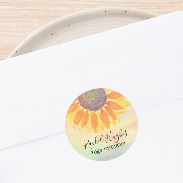 Personalised Yoga Instructor Sunflower Classic Round Sticker (Creator Uploaded)