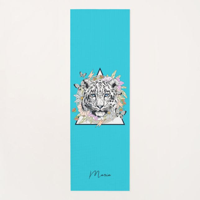 Personalised Yoga Mat Custom Name White Tiger (Front)