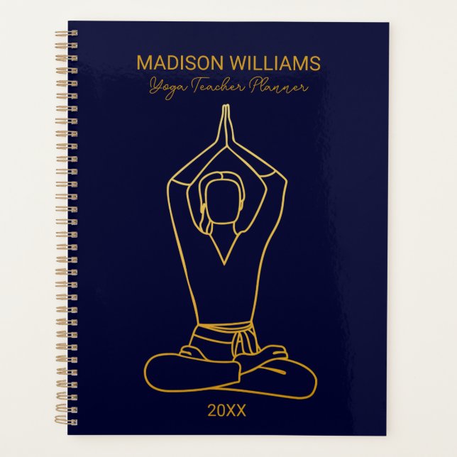 Personalised Yoga Teacher Navy Gold 2023 Planner (Front)