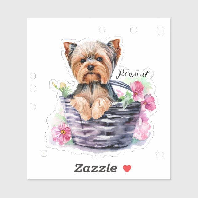 Personalised Yorkie in the Basket Watercolor Art (Sheet)