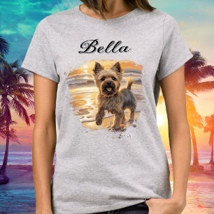Personalised Yorkie Sunset Cute Beach Dog Lover T-Shirt