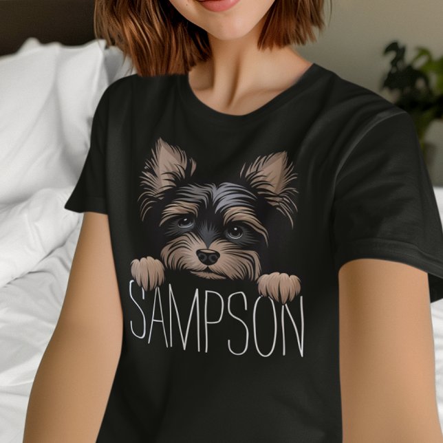Personalised Yorkie Yorkshire Terrier Dog Name T-Shirt (Personalized Yorkie t-shirt for women. Yorkshire Terrier dog lover gifts.)