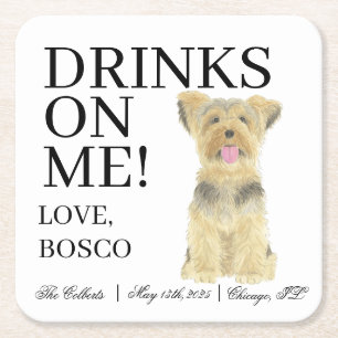 Personalised Yorkie Yorkshire Terrier Wedding Square Paper Coaster
