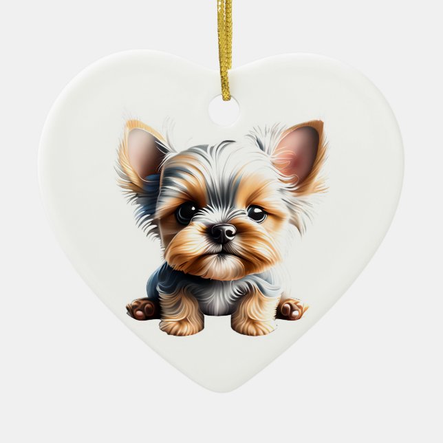 Personalised Yorkshire Terrier Puppy Ceramic Tree Decoration (Front)