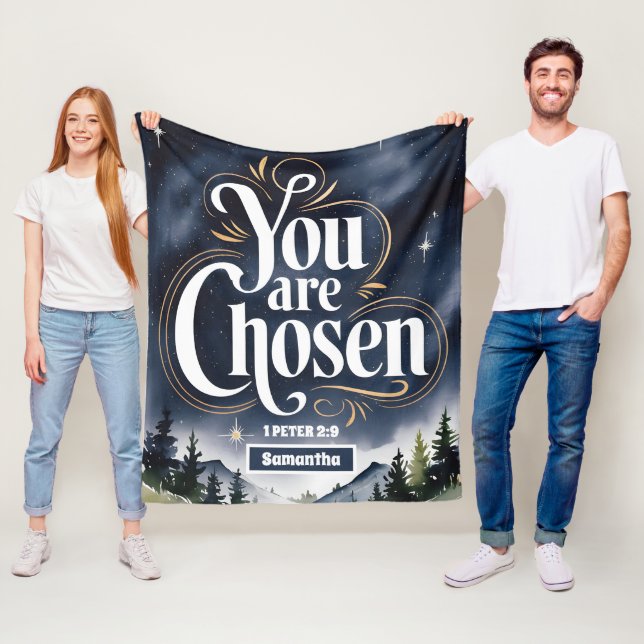 Personalised You Are Chosen Christian Women Fleece Blanket (In Situ)
