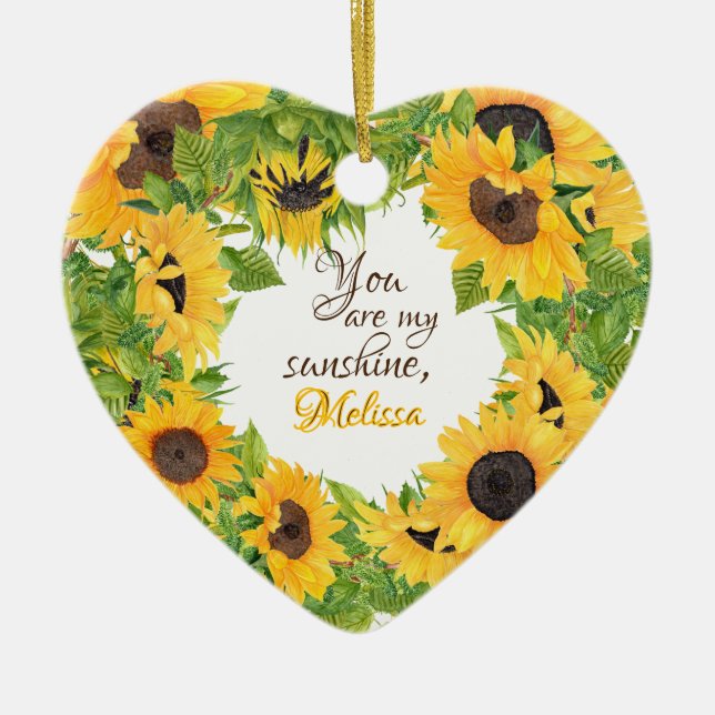 Personalised You are my Sunshine Sunflower Ceramic Tree Decoration (Front)