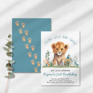 Personalised Young Wild & Three Lion 3rd Birthday Invitation