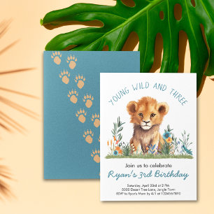 Personalised Young Wild & Three Lion 3rd Birthday Invitation