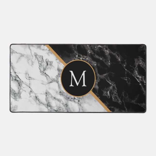 Personalised Your Letter Black White Marble Design Desk Mat (Front)