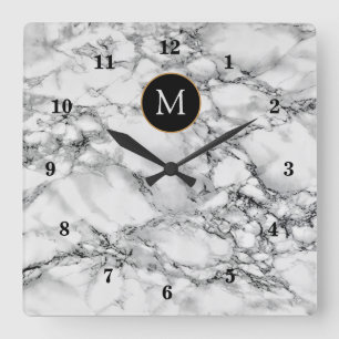 Personalised Your Letter Wall Clock White Marble