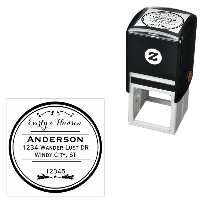 Personalised Your Name and Address Wreath Self-inking Stamp (In Situ)