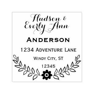 Personalised Your Name and Address Wreath Self-inking Stamp