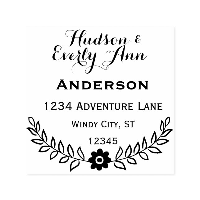 Personalised Your Name and Address Wreath Self-inking Stamp (Design)