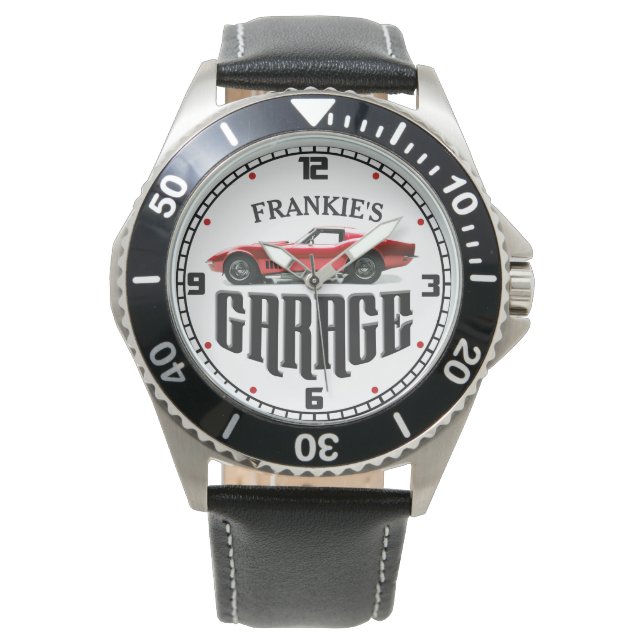 Personalised YOUR NAME Chevy Corvette Car Garage Watch (Front)