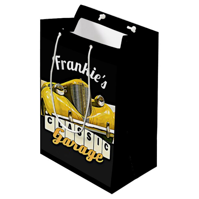 Personalised | Your Name | Classic Car Garage Medium Gift Bag (Front Angled)