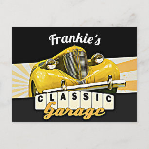 Personalised Your Name Classic Car Garage Postcard