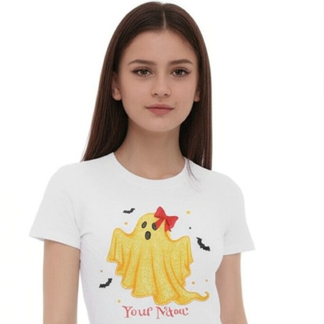 Personalised Your Name Girls' Halloween Ghost  T-Shirt (Creator Uploaded)