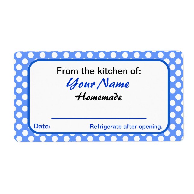 Personalised Your Name Kitchen Labels Blue Dots (Front)