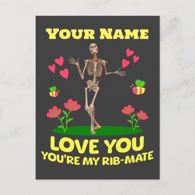 Personalised Your Name Love You Skeleton Valentine Postcard (Front)