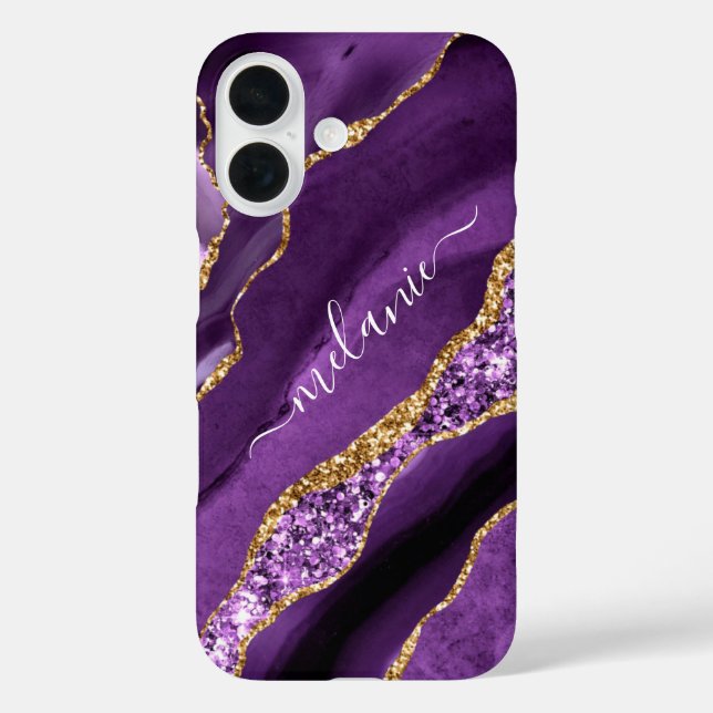 Personalised Your Name Purple Gold Glitter Marble Case-Mate iPhone Case (Back)