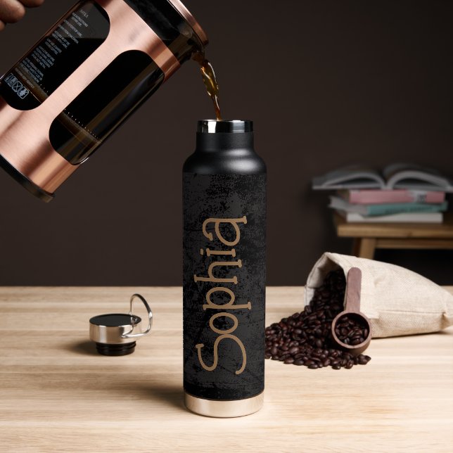 Personalised Your Name Script Black Wedding Custom Water Bottle (Coffee)