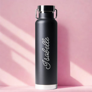 Personalised Your Name Script Black Wedding Gift Water Bottle