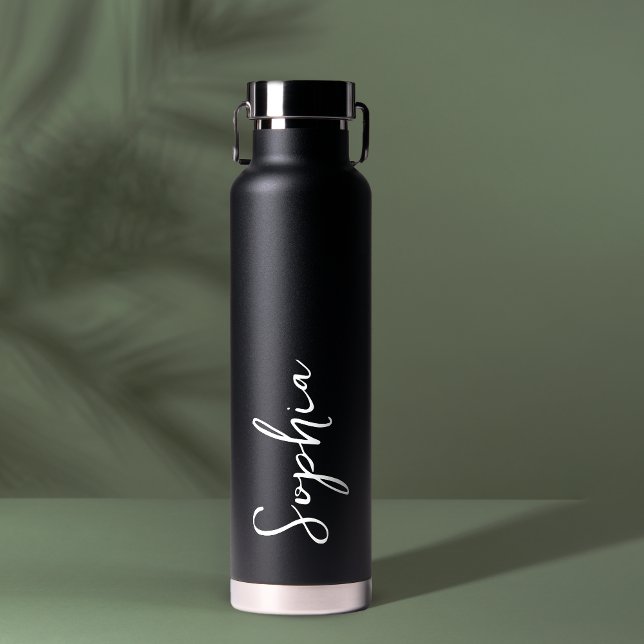 Personalised Your Name Script Black Wedding Water Bottle (Creator Uploaded)