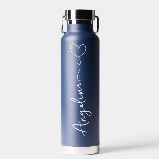 Personalised Your Name Script Blue Wedding Water Bottle (Front)