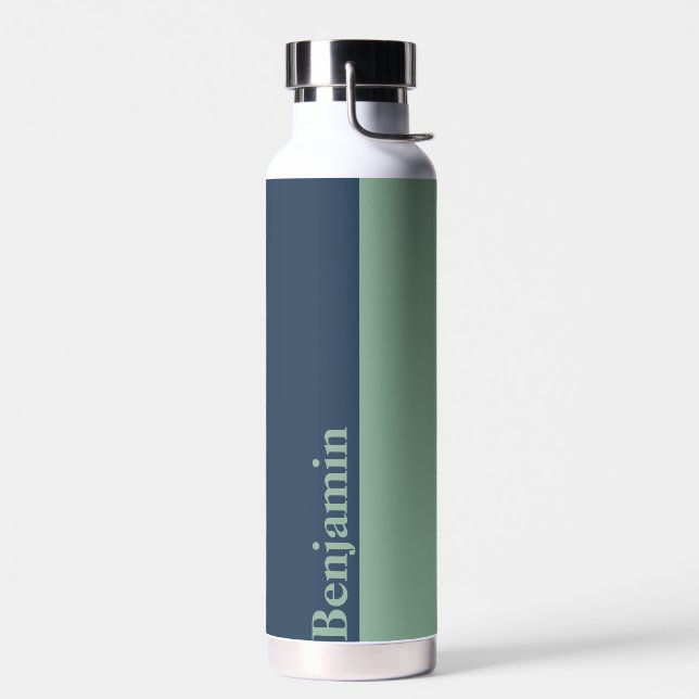 Personalised Your Name Stylish Modern Blue Green Water Bottle (Left)