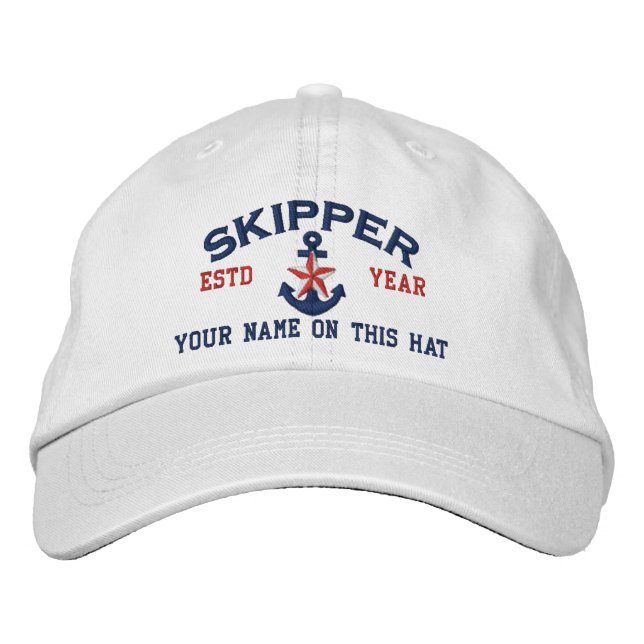 Personalised Your Name Year Skipper Star Anchor Embroidered Hat (Front)