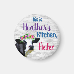 Personalised Your Name's Kitchen Heifer Cow Magnet