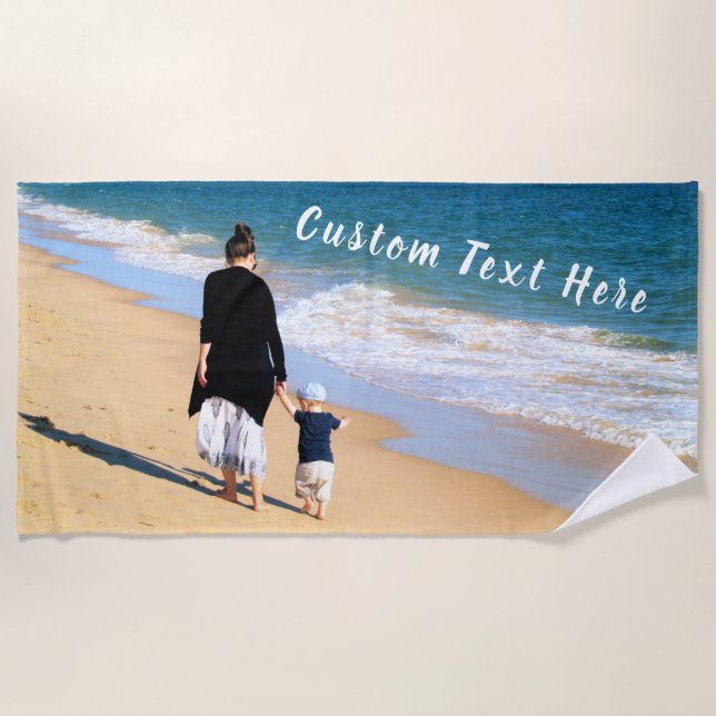 Personalised Your Photo Beach Towel Custom Text (Front)