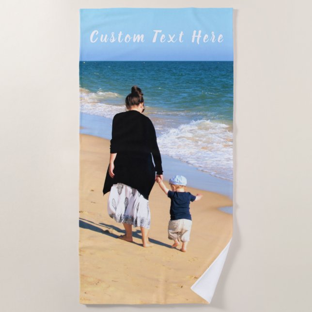 Personalised Your Photo Beach Towel Custom Text (Front)