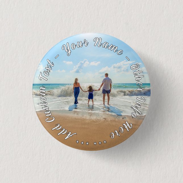 Personalised Your Photo Button Gift Custom Text (Front)
