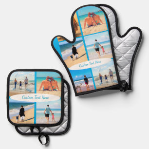 Personalised Your Photo Collage and Custom Text Oven Mitt & Pot Holder Set